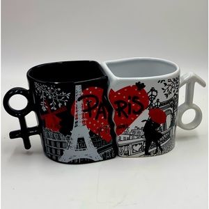 Paris Glam: “Paris je t’aime” Black and White Interlocking His & Hers Mug Set